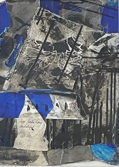 CLAVÉ (Antoni). "Composition" (1995). Collage et huile sur papier, daté, signé et...