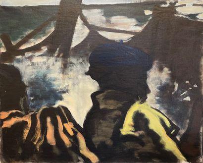 BUYLE (Robert). "黑色和黄色的自画像"。布面油画，右下角有签名。支持物和主题的尺寸：60 x 73厘米。