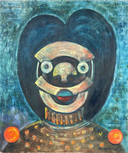 BAUGNIET (Marcel-Louis). "Mask" (1966). Oil on panel, dated and signed on the lower...