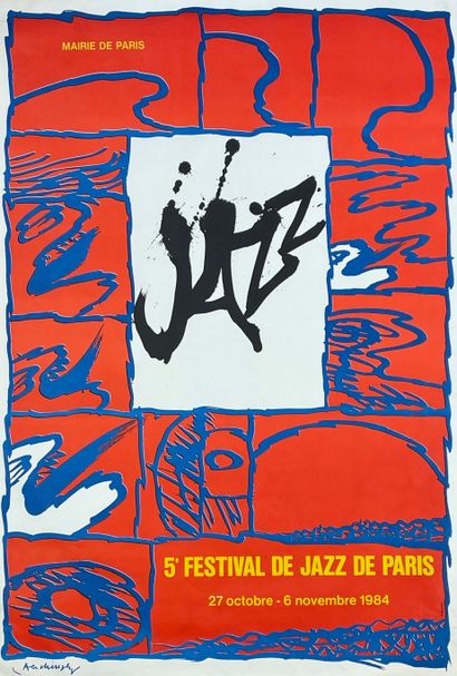 ALECHINSKY (Pierre). "巴黎爵士音乐节"（1984年）。大型彩色平版画。Aubervilliers, A. Karcher, 1984, 尺寸：160...