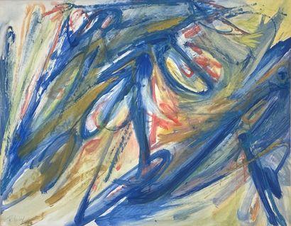 LUCAS (Richard). "组成"（1959年）。彩色水彩画，右下角有日期和签名，装在木框中。框架尺寸：70 x 78厘米；主题：45,5 x 54,5...