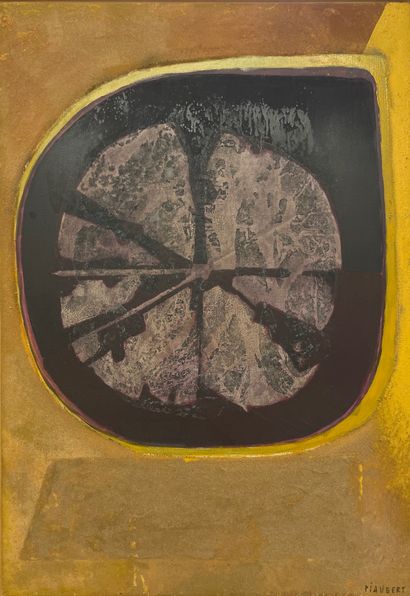 PIAUBERT (Jean). "Corpuscular"（1952年）。画布和材料上的油画，背面有标题，右下角有签名，装在一个美国盒子里。画框尺寸：125 x...