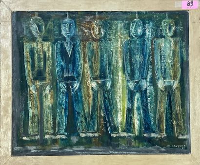 BAUGNIET (Marcel-Louis). "The Hostages" (1965). Oil on panel, dated and signed on...