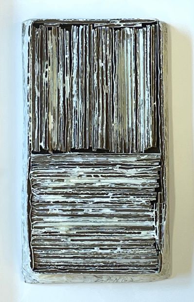 null ZANGS（赫伯特）。"组成"。混合媒体（油画和纸板），右下角有签名，装在一个美国木盒里（有玻璃）。画框尺寸：47.5 x 35厘米；主题：26.5 x...
