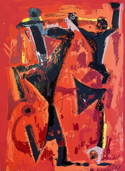 MARINI (Marino). "组成"（1953年）。彩色石版画。支架和主题的尺寸：37.5 x 27厘米。