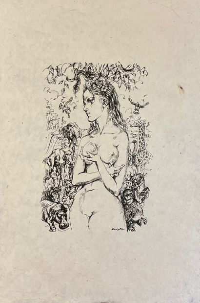 FOUJITA (Léonard). "Eve". Black plate printed on paper by hand. Size of the support...
