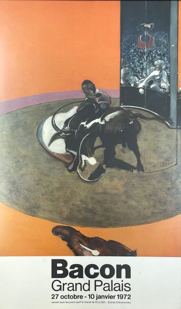 BACON (Francis). 海报（1972）。四色版印在梭织纸上。1972年为他在巴黎大皇宫的回顾展出版的海报，装在一个黑色的铝框里。画框尺寸：72×43...