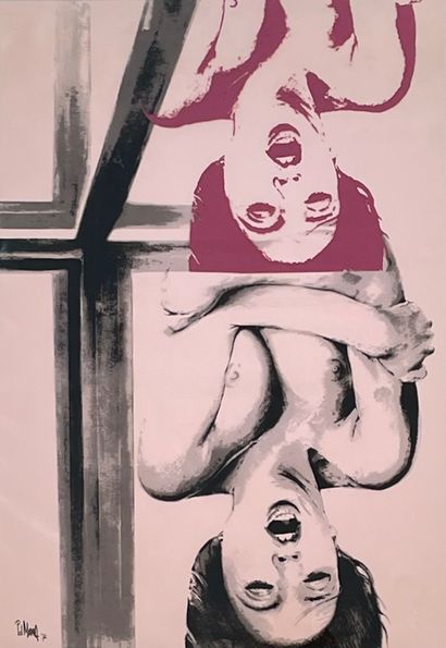 MARA (Pol). 无题》（1972年）。彩色石板画，印在赛璐珞上，有日期，只是17/500，用黑色毡尖笔签名，装在白色垫子和黑色木框下。画框尺寸：92 x...