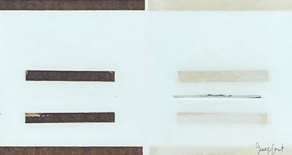 GOEPFERT (Hermann). "组成"。纸上拼贴画（油彩和金属），右下角有签名，装在一个木框里。画框尺寸：21.5 x 32厘米；主题：13.5 x ...