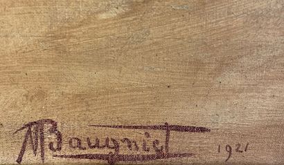 BAUGNIET (Marcel-Louis). "蓝色的交响乐"（1921年）。布面油画，左下角有标题、日期和签名，安装在模制的木框中。画框尺寸：130 x 87厘米；主题：116...