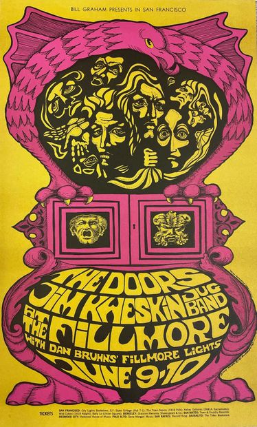 null MACLEAN（邦妮）。"The Doors / Jim Kweskin"（1967年）。彩色石版画。支架和主题的尺寸：58.5 x 35.5厘米。