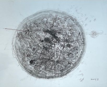 CORNEILLE (C. van Beverloo, dit). "地球"（1958年）。纸上印度墨水和水彩，有标题、日期和签名，装在垫子和银色木框下。画框尺寸：62...