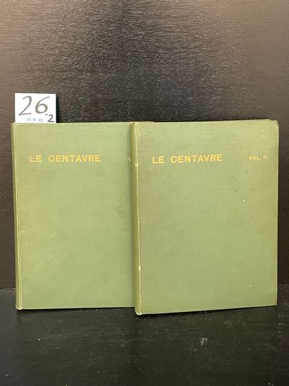 "Le Centaure". 文学和艺术季刊集。第一卷和第二卷（已出版的所有内容）。巴黎，1896年，2卷。4°，全绿布，光滑的哑光书脊，上板镀金标题和汤姆逊，盖在板上。(头带累了，上角被压坏了，第二卷有零星的破损)有14张原版图，很完整。文学和艺术季刊集，只出两期。Le...