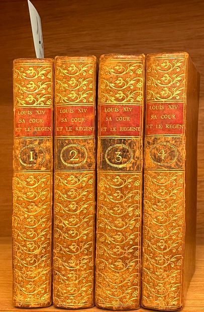 null ANQUETIL。路易十四、他的宫廷和摄政王。巴黎，Moutard，1789年，4卷12册，LII-336-[1]-1空白，VIII-406，X-45...