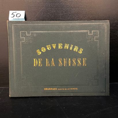 null 瑞士的纪念品。日内瓦，Charnaux，[1840]，4页长方形，全版出版商的绿色珍珠岩，封面上有金色的标题（有零星的锈迹，3个板块变色）。收藏品包括75幅双色调石版画，来自不同的出版商（日内瓦的Charnaux、巴黎的Wild等），由Isidore...