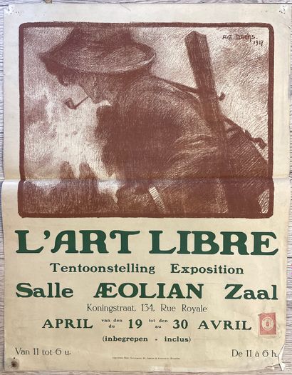 DAENS (Antoine). "自由艺术"（1917）。彩色石版画。尺寸 : 56 x 43,5 cm (小的缺陷，有棱角的孔，折叠)。