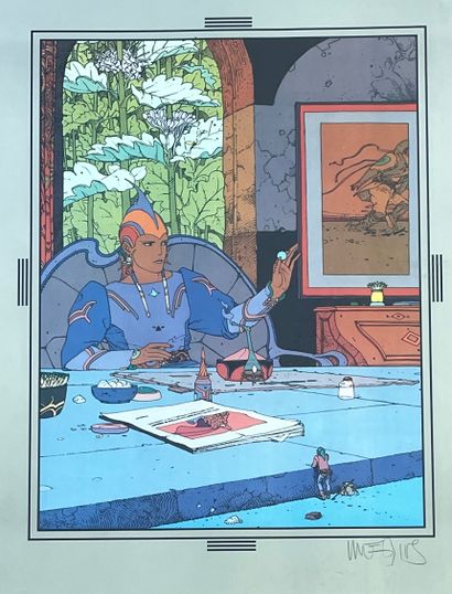 MOEBIUS (Jean Giraud, dit). Untitled. Offset plate in colours, signed in pencil,... Gazette Drouot