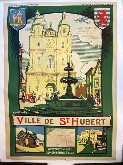 MARTIN (Alfred). "圣胡贝尔市"。彩色石版画，帆布覆盖。支架尺寸：107×75.5厘米；主题：100×68.5厘米。