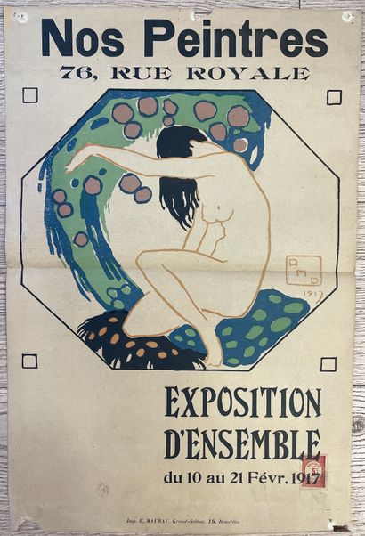 NON IDENTIFIE. "我们的画家"（1917）。彩色石版画。尺寸：55 x 37厘米（有角度的缺失，拇指扣孔，切口边缘）。