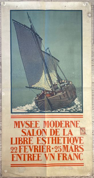 COMBAZ (Gisbert). "自由艺术沙龙"（1906年）。彩色石版画。尺寸：86 x 44,5厘米（切口、折痕和小的边缘损失）。