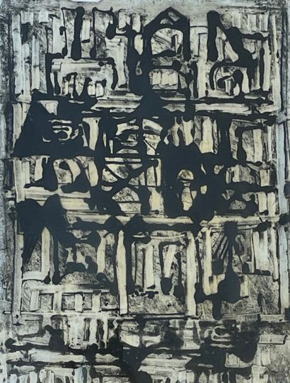 VAN DAMME (Suzanne). "Composition" (ca 1960). Encre de Chine sur papier Japon, montée...