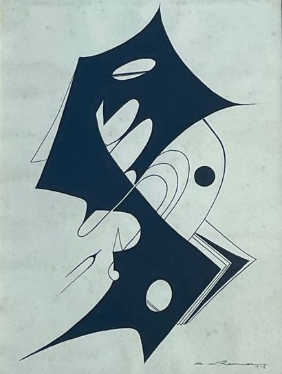 RENER (René Plomteux, dit Arthur-Maria). "Composition" (1948). Encre de Chine sur...