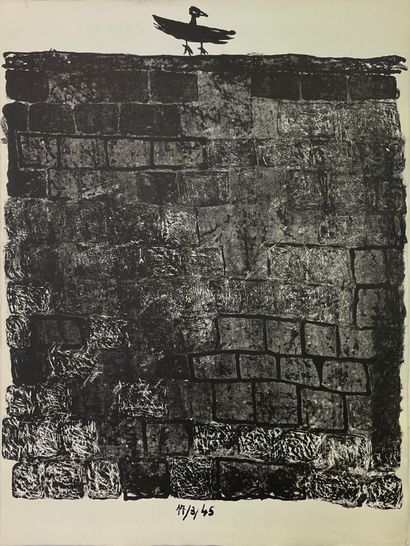 DUBUFFET (Jean). "Mur à l'oiseau" (1945). Lithographie en noir tirée sur Montval....