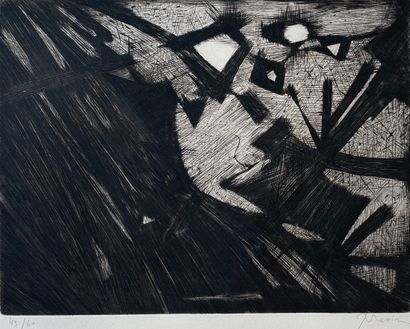 PRASSINOS (Mario). "Composition" (1957). Eau-forte en noir tirée sur papier vélin,...