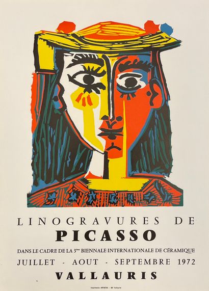 PICASSO (Pablo). "Linogravures de Picasso" (1972). Affiche. Lithographie en couleurs...