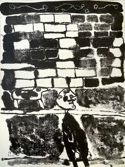 DUBUFFET (Jean). "Mur au moustachu" (1945). Lithographie en noir tirée sur Montval....