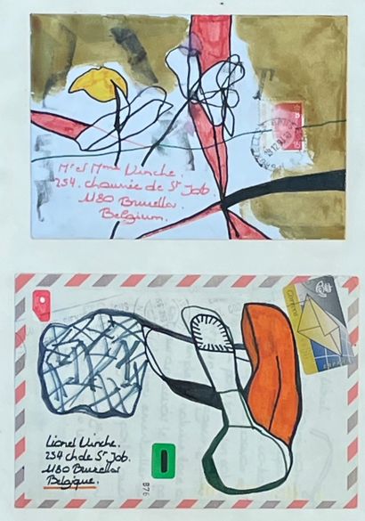 MOERMAN (Jean-Luc). "Compositions" (1993-95). Feutre et aquarelle sur 2 enveloppes,...