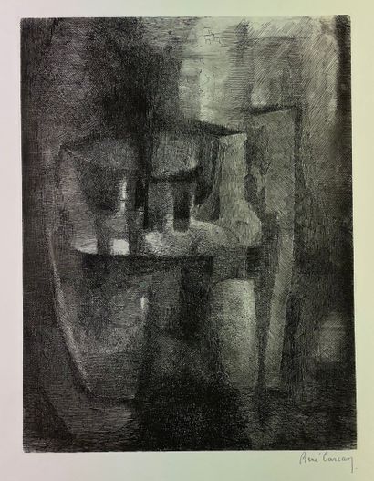 CARCAN (René). 无题》（1964年）。一套2张黑色石板画，印在Rives牛皮纸上，用铅笔签名。支持物的尺寸：（2 x）65.5 x 50.5厘米；主题。(2...