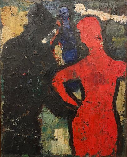 MANCHO (pseudo de Marcel MICHIELS). "Le Noir et la Rouge" (1950). Huile sur toile,...