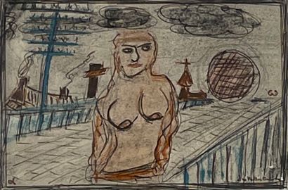 VAN DEN DRIESSCHE (Jan). "Femme nue dans un paysage". Technique mixte sur panneau,...