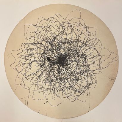 TINGUELY (Jean). "Composition" (ca 1959). Feutre sur papier. Dim. : 70 cm de diamètre...