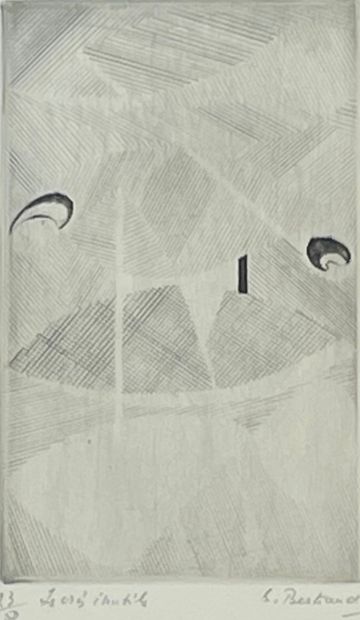BERTRAND (Gaston). "Les Cris inutiles"（1955）。原始干点印刷在奥弗涅纸上，有标题，只是23/50，有石墨签名，装在灰色布垫和鎏金木框中。为说明雅克-莫里斯的...