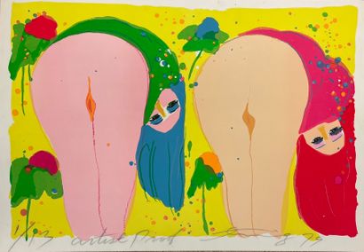 TING (Walasse). "Deux nus" (1979). Lithographie en couleurs tirée sur papier vélin,...