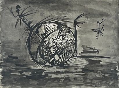 VANDERCAM (Serge). "Composition" (1953). Lavis sur papier, daté et signé au coin...