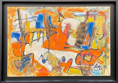 null 
JANCO (Marcel). "Composition" (1962). Huile sur papier marouflée sur panneau,...