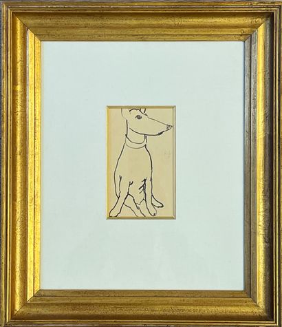 CHASSE-POT (Jean-Jules Rancillac, dit). "狗"（1986）。印度水墨画，右边缘有日期和签名，装在白色垫子和镀金木框中。框架尺寸：43.5...