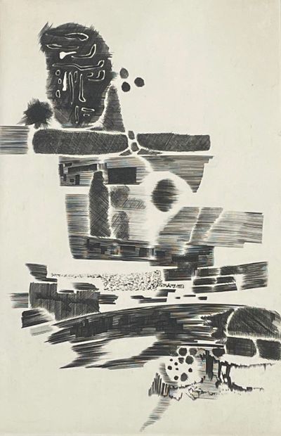 MELS (René). "Compositions" (1963). Ensemble de 3 eaux-fortes en noir, toutes signées...