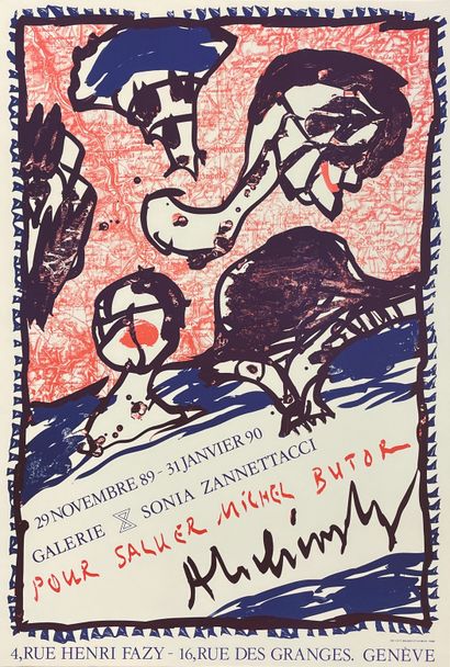 ALECHINSKY (Pierre). 海报（1985）。彩色石版画。在梅斯艺术和历史博物馆举行的当代国际音乐会议上的展览。P., Clot, Bramsen...