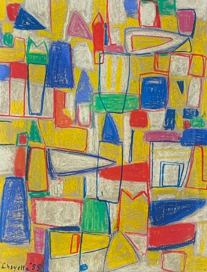 null CHAYETTE (C.). "Composition" (1955). Pastel sur papier, daté et signé au coin...