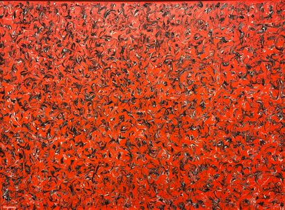 CLUYSENAAR (John). "Composition rouge" (ca 1960). Huile sur toile, signée au coin...
