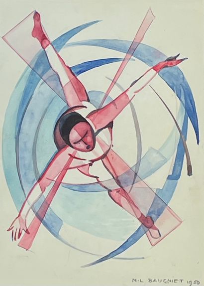 BAUGNIET (Marcel-Louis). "The Jump" (1950). Watercolour on paper, dated and signed...