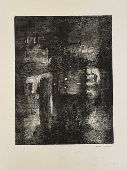 CARCAN (René). 无题》（1964年）。一套2张黑色石板画，印在Rives牛皮纸上，用铅笔签名。支持物的尺寸：（2 x）65.5 x 50.5厘米；主题。(2...