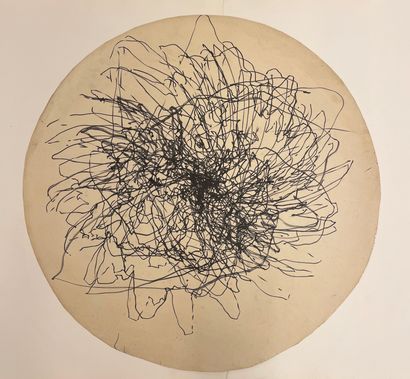 TINGUELY (Jean). "Composition" (ca 1959). Feutre sur papier. Dim. : 70 cm de diamètre...