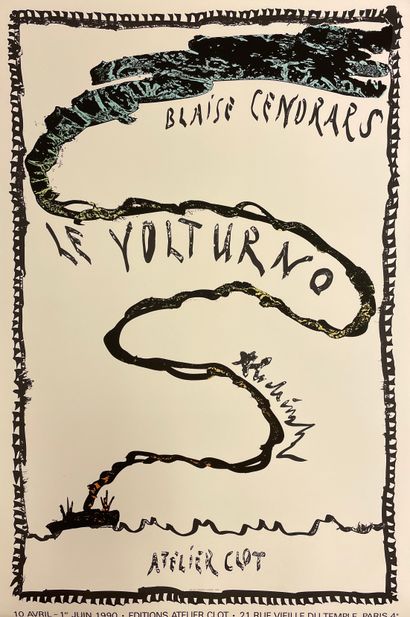 ALECHINSKY (Pierre). "Le Volturno"（1990）。海报。为出版布莱斯-岑德拉尔的文字而制作的彩色石版画，由阿列克钦斯基绘制，由Fata...
