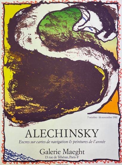 ALECHINSKY (Pierre). "航海图上的墨水和当年的绘画"（1981）。海报。彩色石版画。P., Clot, Bramsen and Georges,...