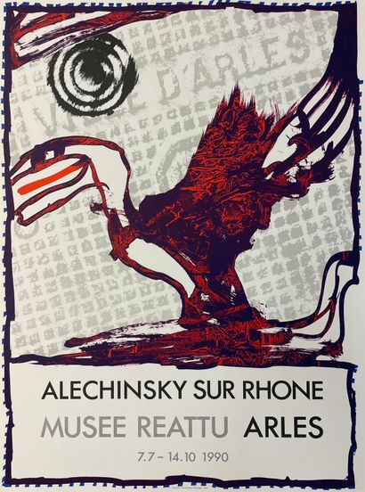 ALECHINSKY (Pierre). "Alechinsky sur Rhône"（1990年）。为他在阿尔勒Réatu博物馆的展览制作的彩色石版画海报。P.,...